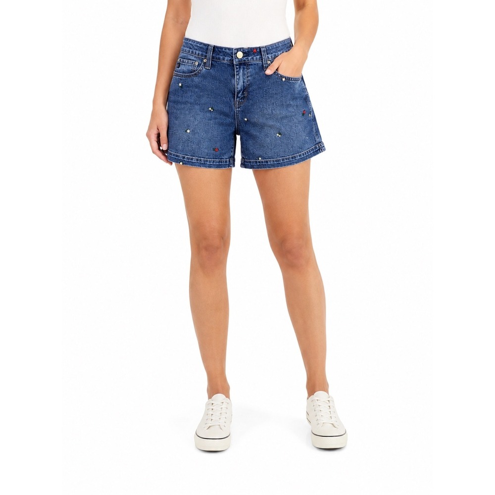 Seven7 Women Floral Embroidered Denim‎ Shorts Blue Size 4 Weekend Short NEW